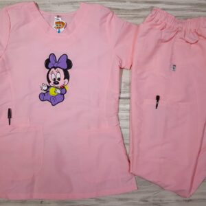 Promoción Uniforme Rosa Cuello V Redondeado Bordado Minnie Bebe Universal Lafayette