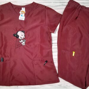 Promoción Uniforme Vinotinto Cuello V Bordado Olivia Importado Antifluido