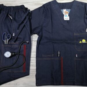 Promoción Uniforme Azul Oscuro Jean Cuello V Bolsillo Bordado Homero Jean Fabricato