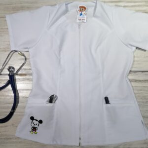 Blusa Blanca Cuello Redondo Cremallera Bordado Bolsillo Mickey Universal Lafayette