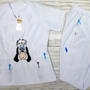 Promoción Uniforme Blanco Cuello V Punta Bordado Droopy Antifluido Importado