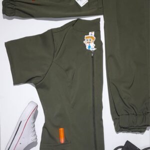 Promoción Uniforme Verde Militar Cuello Redondo Cremallera Bolsillo Tiger Jogger Lotus Lycra Lafayette