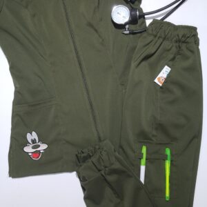 Promoción Uniforme Verde Militar Cuello Redondo Cremallera Bolsillo Cara Goofy Jogger Lotus Lycra Lafayette