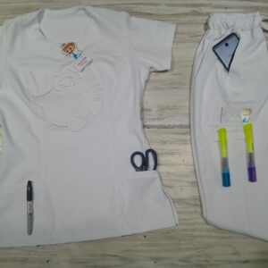 Promocion Uniforme Blanco Cuello Redondo Alviero Strech Bordado Hello Kitty