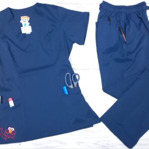 Promocion Uniforme Azul Dia Cuello V Universal Lycra Lafayette Bordado Elmo