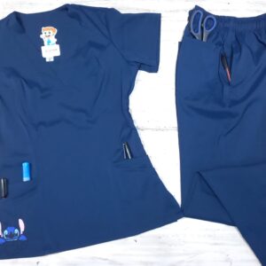 Promocion Uniforme Azul Dia Cuello V Universal Lycra Lafayette Bordado Stich