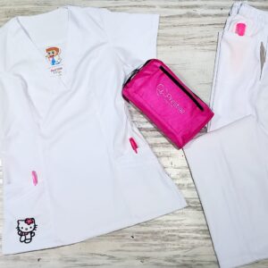 Promocion Uniforme Blanco Cuello V Alviero Strech Bordado Hello Kitty