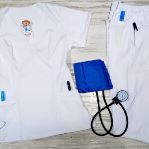 Promocion Uniforme Blanco Cuello V Alviero Strech Bordado Polar