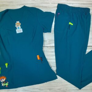 Promocion Uniforme Verde Petróleo Cuello V Importado Lycra Bordado Carlitos