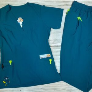 Promocion Uniforme Verde Petróleo Cuello V Importado Lycra Bordado Dory